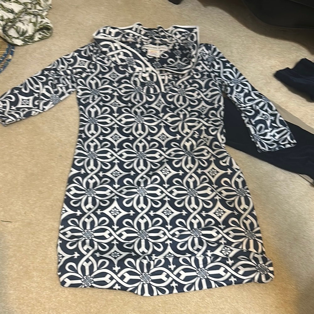 Navy and White Patterned Women's Dress